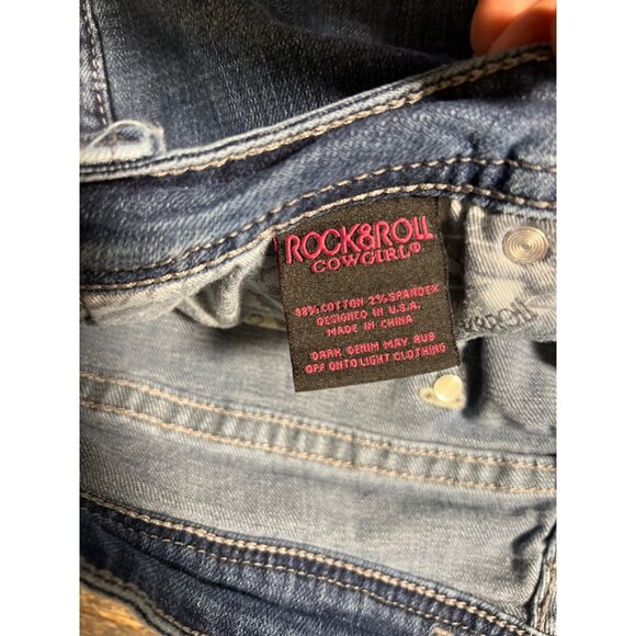 Rock & Roll Cowgirl High Rise Trouser Flare Jeans Womens 34x30 Button Fly Boho - Picture 6 of 10